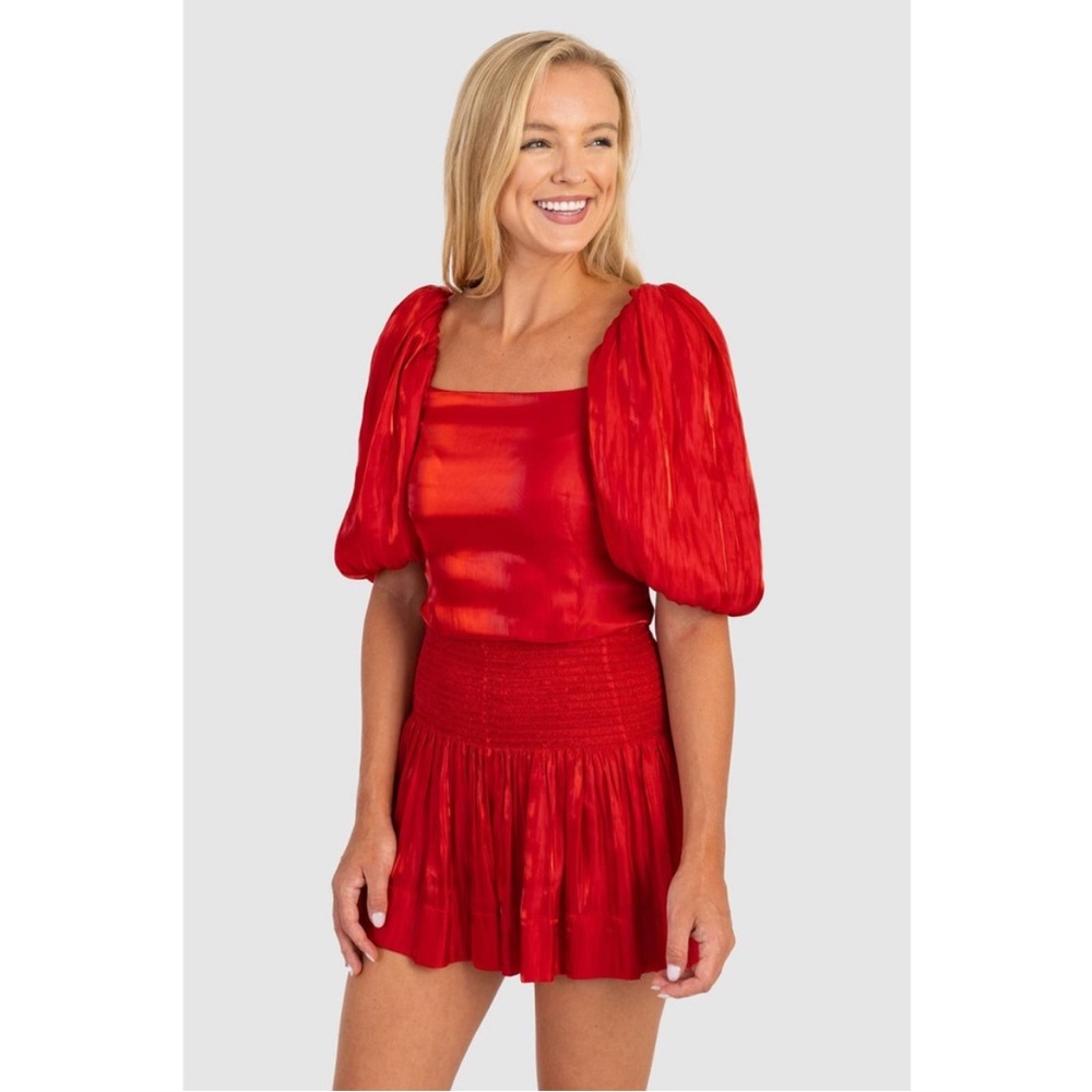 NWT KOCH Logan Puff Sleeve Crop Top in Flame Red